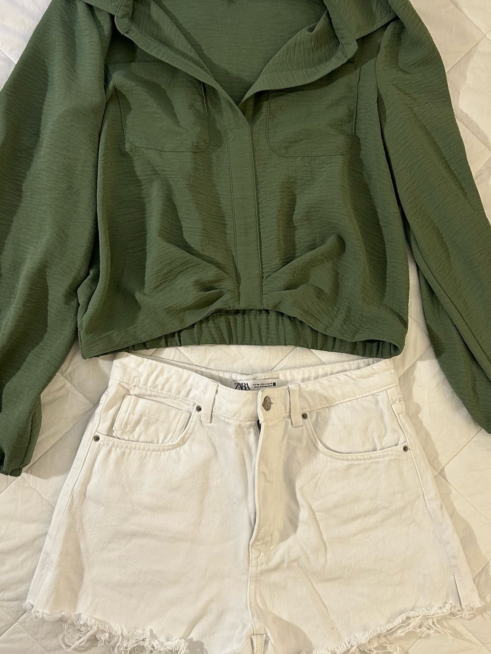 Zara Olive Green Cropped Hooded Top